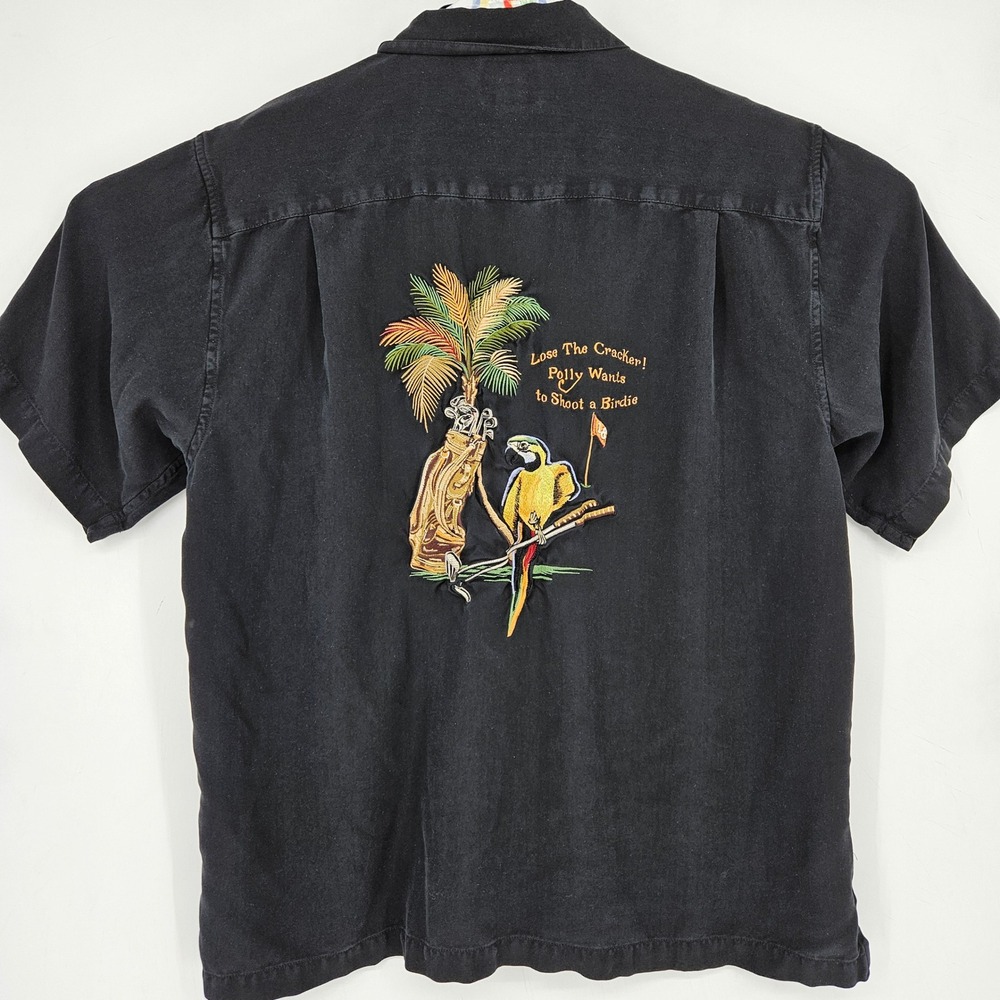 Luau Shirt Mens Largest Finest Silk Golf Black Lose The Cracker Embroidered